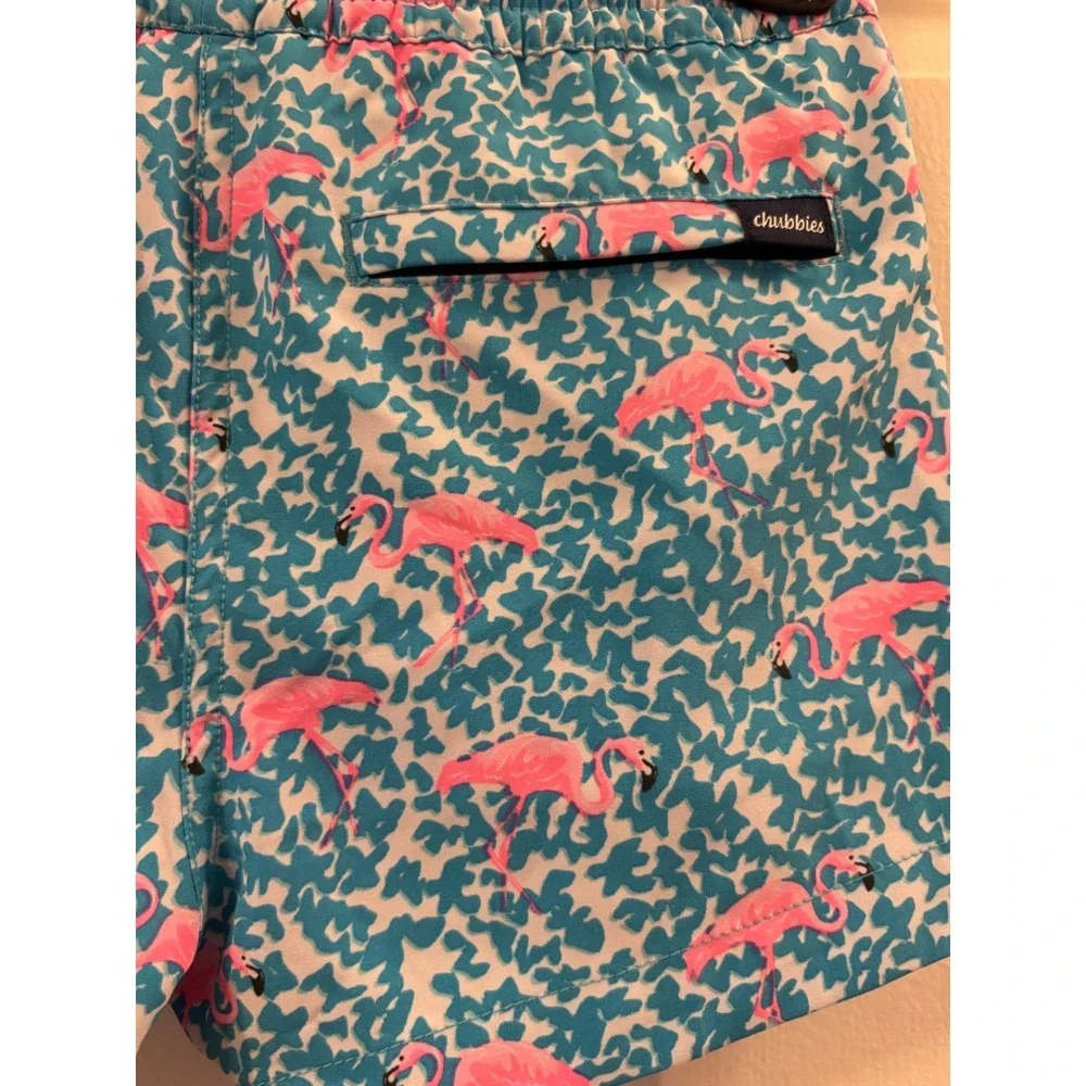 NWOT Chubbies Youth Swim Trunks Blue Pink Flamingo Print Size XS 6/7 Shorts